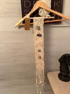 Henna Handmade Hanging Cream Macramé Tapestry with Chakra Stone Accents